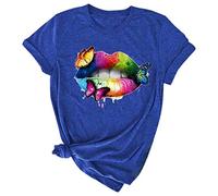 Camicette da donna a maniche corte, con scollo rotondo, stampa casual, camicetta, camicette e top (blu L)