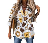 Camicette da donna a maniche lunghe con bottoni - Camicette con stampa torta ciambella al cioccolato per donne eleganti casual top, Multicolore, M