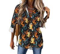 Camicette da donna a maniche lunghe con bottoni - Cool Phoenix Flame Print Bluse per le donne eleganti casual top, multicolore, M
