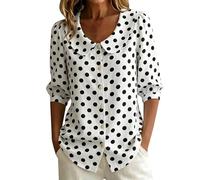 Camicette da donna a mezza manica con colletto alla Peter Pan, estive, casual, con bottoni, Pois - Bianco, XL