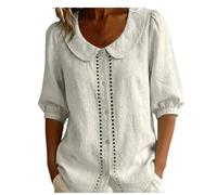 Camicette da donna a mezza manica con colletto alla Peter Pan, estive, casual, con bottoni, Z03-bianco, M