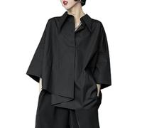 Camicette da Donna Asimmetriche Harajuku Stile Giapponese e Coreano Camicie Bianche e Nere Top Larghi con Bottoni Moda Estiva Casual-Nero-L