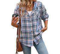 Camicette da Donna Camicie Oversize vestibilità Regolare Maniche Lunghe abbottonate Top da Lavoro alla Moda Camicia a Quadri da Donna con Tasca(Blue,XL)