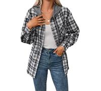 Camicette da Donna Camicie Oversize vestibilità Regolare Maniche Lunghe abbottonate Top da Lavoro alla Moda Camicia a Quadri da Donna con Tasca(Black,L)