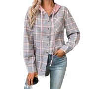 Camicette da Donna Camicie Oversize vestibilità Regolare Maniche Lunghe abbottonate Top da Lavoro alla Moda Camicia a Quadri da Donna con Tasca(Gray,XXL)
