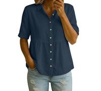 Camicette da donna casual estive in cotone e lino, a maniche corte, con colletto e bottoni, Marina Militare, XXL