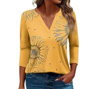 Camicette da donna con maniche a 3/4 con scollo a V, camicette casual eleganti estive con stampa floreale bohémien, 25#arancione, S