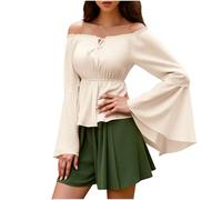Camicette da donna con spalle scoperte con volant gotico medievale con cinturino anteriore elastico in vita top contadino vintage rinascimentale vittoriano camicia da pirata autunno casual slim fit