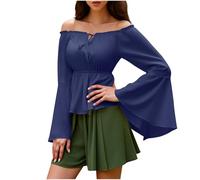 Camicette da donna con spalle scoperte con volant gotico medievale con cinturino anteriore elastico in vita top contadino vintage rinascimentale vittoriano camicia da pirata autunno casual slim fit
