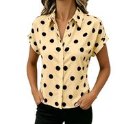Camicette da donna eleganti a pois con bottoni sul colletto camicie da donna estive a maniche corte, Giallo, S