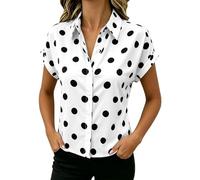 Camicette da donna eleganti a pois con bottoni sul colletto camicie da donna estive a maniche corte, bianco, L