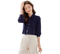Camicette da Donna Eleganti con Colletto alla Peter Pan Camicie da Lavoro da Ufficio Camicia Blu Navy Navy Blue M