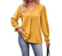 Camicette da Donna - Eleganti e Casual, in Tessuto Jacquard, Scollo a V, Maniche Lunghe - Top per Lavoro e Ufficio - Outfit Primaverili 2026 (Yellow,L)