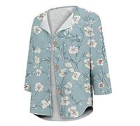 Camicette da donna estive con stampa floreale, maniche a 3/4, da spiaggia, casual, con bottoni, Verde, S