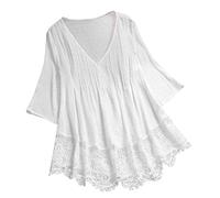 Camicette da donna oversize boho lino tunica top bohemian pizzo floreale grafico ricamo camicette 2025 indiano volant camicia per donne anziane donna donna manica a 3/4 retrò garza boho contadino,