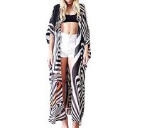 Camicette da spiaggia in chiffon/rayon kaftano kimono cardigan lungo bikini copertura caftano, Nero-2, Taglia unica