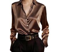 Camicette di Seta da Donna Maglietta in Raso a Maniche Lunghe Camicetta in Chiffon Slik Camicia Seta Ufficio con Scollo a V Classico Blusa Business Casual Basic Shirts da Lavoro Moda Sciolto