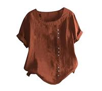 Camicette Donna Cotone Lino Camicia Elegante Maniche Corte Moda Blusa Casual in Lino Cotone a V Tunica Top in Tinta Unita Leggera e Comoda per L'Estate Bottoni Sciolto Camicetta Donna Estiva