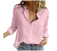 Camicette Donna Curvy Camicie Lino Leggera Camicia Manica Lunga Boho Maglietta Casual Floreale Camice Elegante Fantasia Taglie Forti Tunica Cotone E Lino Vintage Blusa Estiva con Bottoni Scollo a V