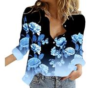 Camicette Donna Curvy Camicie Lino Leggera Camicia Manica Lunga Boho Maglietta Casual Floreale Camice Elegante Fantasia Taglie Forti Tunica Cotone E Lino Vintage Blusa Estiva con Bottoni Scollo a V