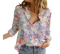 Camicette Donna Curvy Camicie Lino Leggera Camicia Manica Lunga Boho Maglietta Casual Floreale Camice Elegante Fantasia Taglie Forti Tunica Cotone E Lino Vintage Blusa Estiva con Bottoni Scollo a V