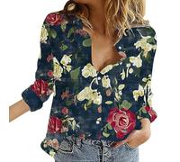 Camicette Donna Curvy Camicie Lino Leggera Camicia Manica Lunga Boho Maglietta Casual Floreale Camice Elegante Fantasia Taglie Forti Tunica Cotone E Lino Vintage Blusa Estiva con Bottoni Scollo a V