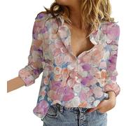 Camicette Donna Curvy Camicie Lino Leggera Camicia Manica Lunga Boho Maglietta Casual Floreale Camice Elegante Fantasia Taglie Forti Tunica Cotone E Lino Vintage Blusa Estiva con Bottoni Scollo a V