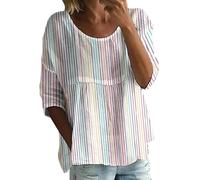 Camicette Donna Curvy Cotone E Lino di 3/4 Manica Lunghe Blusa Donna Elegante Offerte Casual Shirt Top Girocollo Floreale Magliette Camicette per L'Estate Camicetta alla Moda Camicia da Spiaggia