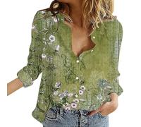 Camicette Donna Curvy Elegante Classica Oversize Blusa Comodo Leggero Traspirante Casual Camicetta Ufficio Lavoro con Bottoni Top Moda Vintage Fantasia Maniche Lunghe Camicia in Lino