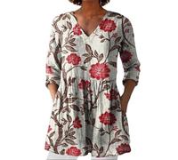 Camicette Donna Curvy Lungo Traspirante Elegante Leggero Tunica Classica Casual Oversize Comodo Blusa Moda Spiaggia con Bottoni Camicia in Lino Ufficio Maniche Lunghe Vacanza Fantasia T Shirt
