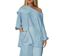 Camicette Donna Curvy Oversize Spalle Scoperte Comodo Scollo a V Blusa Elegante Leggero Classica Estive Camicetta Fantasia Vacanza Spiaggia Top Vintage Maniche Lunghe Ufficio Moda T Shirt
