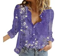 Camicette Donna Estiva Curvy Camicie Cotone e Lino Leggera Scollo a V Camicia Manica Lunga Boho Maglietta Casual Floreale Camice Elegante Fantasia Blusa con Bottoni Taglie Forti Vintage Tops