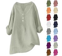Camicette e camicette da donna di grandi dimensioni, camicia da donna a manica lunga, Henley Camicetta con scollo a V, con bottone alto, casual, top largo, abbigliamento tinta unita, loungewear