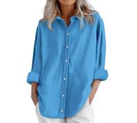 Camicette e camicette da donna di grandi dimensioni - Top da donna in cotone lino camicia giornaliera camicetta 5XL camicetta tinta unita Top largo casual abbigliamento con bottone camicia loungewear