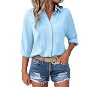 Camicette e camicette da donna, t-shirt a maniche corte, maglietta da donna, scollo a V, camicia a tunica con bottoni estivi casual ampia camicetta tinta unita abbigliamento grande, Z2*sky Blue, L