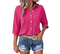 Camicette e camicette da donna, t-shirt a maniche corte, maglietta da donna, scollo a V, camicia a tunica con bottoni estivi casual ampia camicetta tinta unita abbigliamento grande, Z2*Hot Pink, XXXL