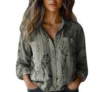 Camicette E Camicette Donna Grandi Dimensioni - Camicia Donna Manica Lunga Stampato Camicetta con Tasca Camicetta Pulsante Camicie Grafiche Top Top 2025 Nuovo Abbigliamento Casual Top, grigio, L