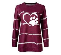 Camicette e Top, 2020 Love and Dog Paw Stampato A Righe Girocollo Sciolto Manica Lunga Felpa, Camicette per le Donne Elegante (Rosso 5XL)