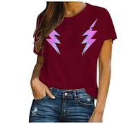 Camicette e Top, Donna Casual Stampa Fulmine Manica Corta O-Neck T-Shirt Tunica Camicetta, Camicette per le Donne Elegante (vino)