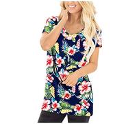 Camicette e Top, Donna Moda Casual Floreale Stampato Manica Corta Scollo a V T-shirt Top Camicetta, Camicette per Donna Elegante (Blu S)