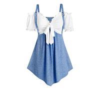 Camicette e Top, Donna Plus Size Solid Camis Bandage Manica Corta Spalla Fredda Top Camicetta, Camicette per le Donne Elegante (Blu L)
