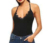 Camicette e Top, Moda Donna Sexy Scollo a V In Pizzo Solido Patchwork Backless Halter Casual Camis Top, Camicette per Donna Elegante (Nero L)