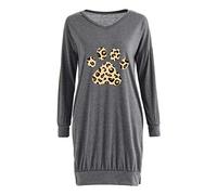 Camicette e Top, Nuovi Sciolti Manica Lunga Cane zampa Leopardo Stampato V-Neck Split Pocket T-shirt, Camicette per le Donne Elegante (Grigio L)