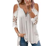 Camicette estive da donna Camicette sexy con scollo a V Camicette a maniche corte Camicetta di pizzo con scollo a canotta Canotta in maglia con maniche in pizzo per le casual in pizzo Camicie larghe