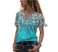Camicette Estive da Donna Eleganti Casual Camicette a Maniche Corte Camicette T-Shirt Stampa Floreale Manica Corta Scollo a V Bottoni Tunica Top Allentati Basic Estivi Top Tunica Oversize Maglietta