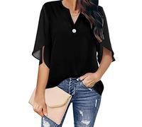 Camicette in chiffon da donna Camicia a maniche corte con scollo a V Top a tunica Camicette eleganti casual in tinta unita Top estivi Camicie con bottoni in chiffon estivi Camicetta casual larghe