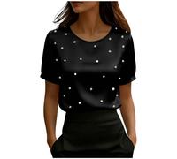 Camicette in raso da donna eleganti eleganti a maniche corte con perle perline scollo a V top da donna elegante casual per uscire t-shirt, Z02-nero, M