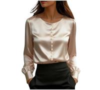 Camicette in raso da donna eleganti eleganti a maniche corte con perle perline scollo a V top da donna elegante casual per uscire t-shirt, Z03-cachi, L