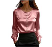 Camicette in raso da donna eleganti eleganti a maniche corte con perle perline scollo a V top da donna elegante casual per uscire t-shirt, Z03-rosa, XXL