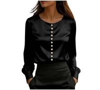 Camicette in raso da donna eleganti eleganti a maniche corte con perle perline scollo a V top da donna elegante casual per uscire t-shirt, Z03-nero, XXL